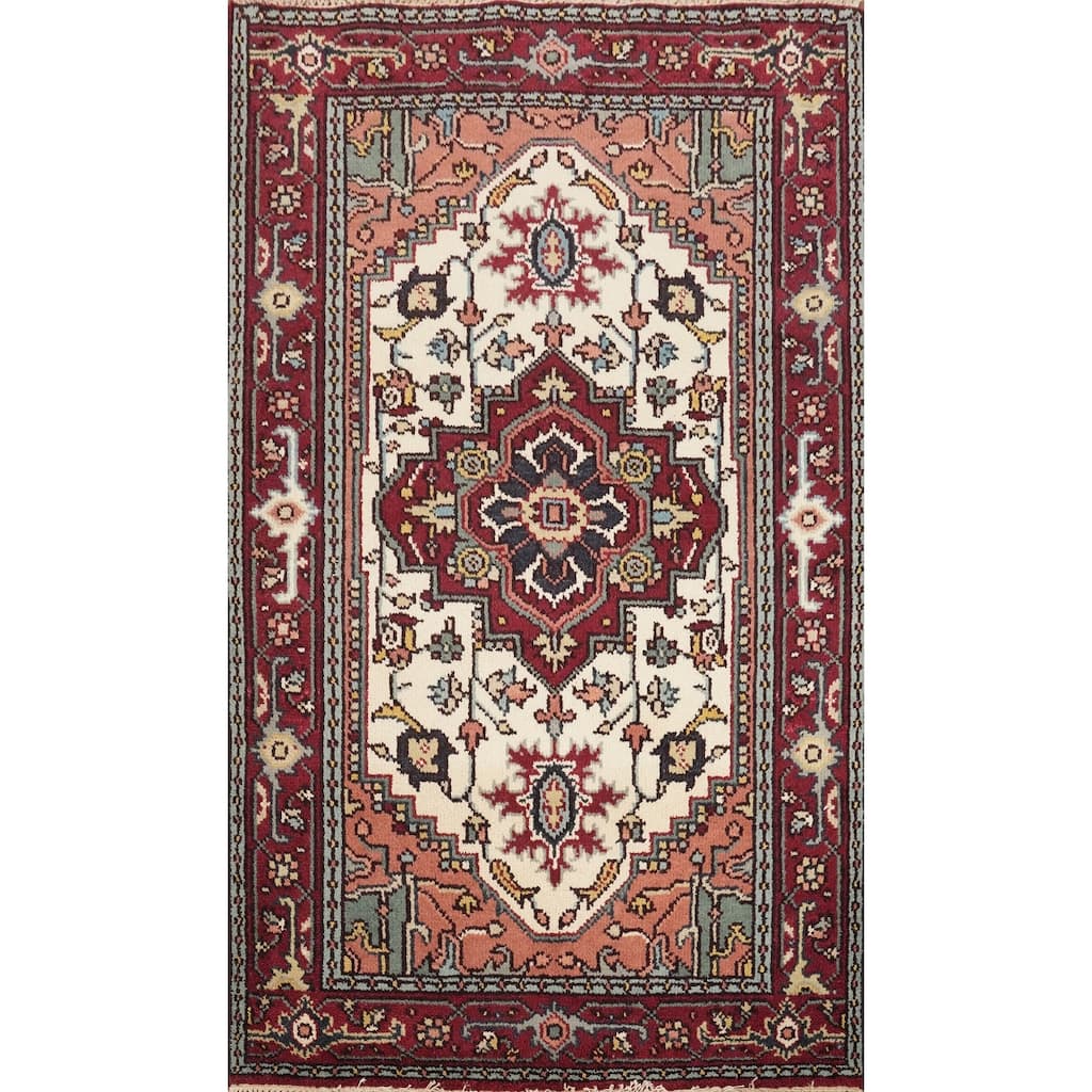 Hand Knotted Oriental 100% Wool Carpet Traditional Medallion Beige & Ivories Heriz (serapi) Area Rug - 6' 0'' X 4' 0''