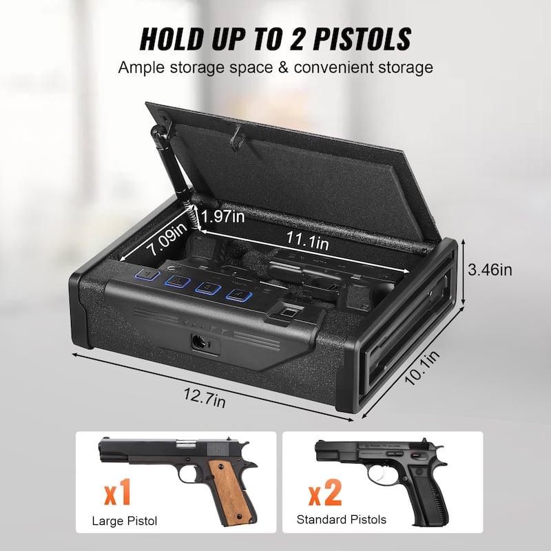 Gun Safe for Pistols, Biometric Gun Safe with Three Quick Access Ways of Fingerprints, Passwords and Keys