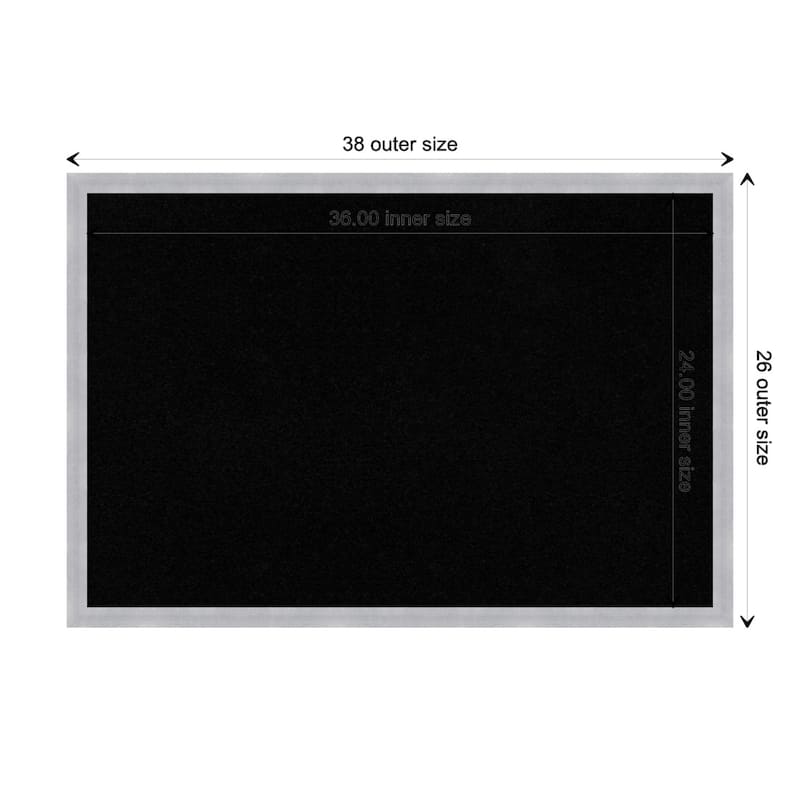 Grace Narrow Framed Black Corkboard Bulletin Board - Grace Brushed Nickel Narrow - Board Size 36x24