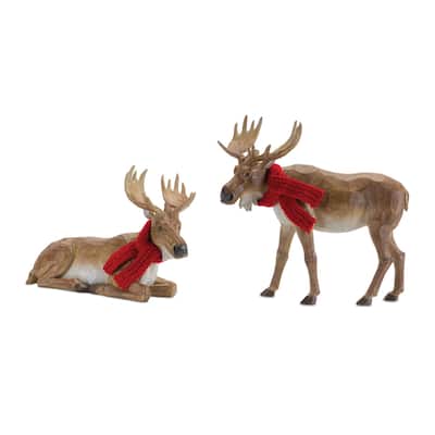 Carved Winter Moose with Scarf Christmas Tabletop Decoration - 10.25" - Set of 2