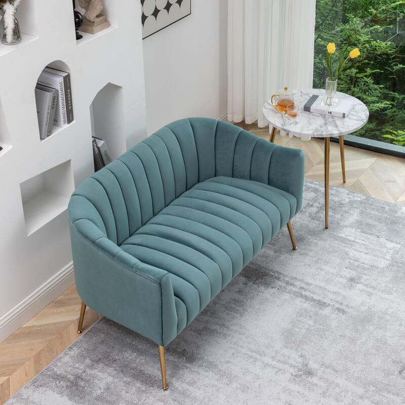 SEYNAR Modern Glam Comfy 50" Metal Legs Curved Sofa 2 Seaters Loveseat with Tufted Back