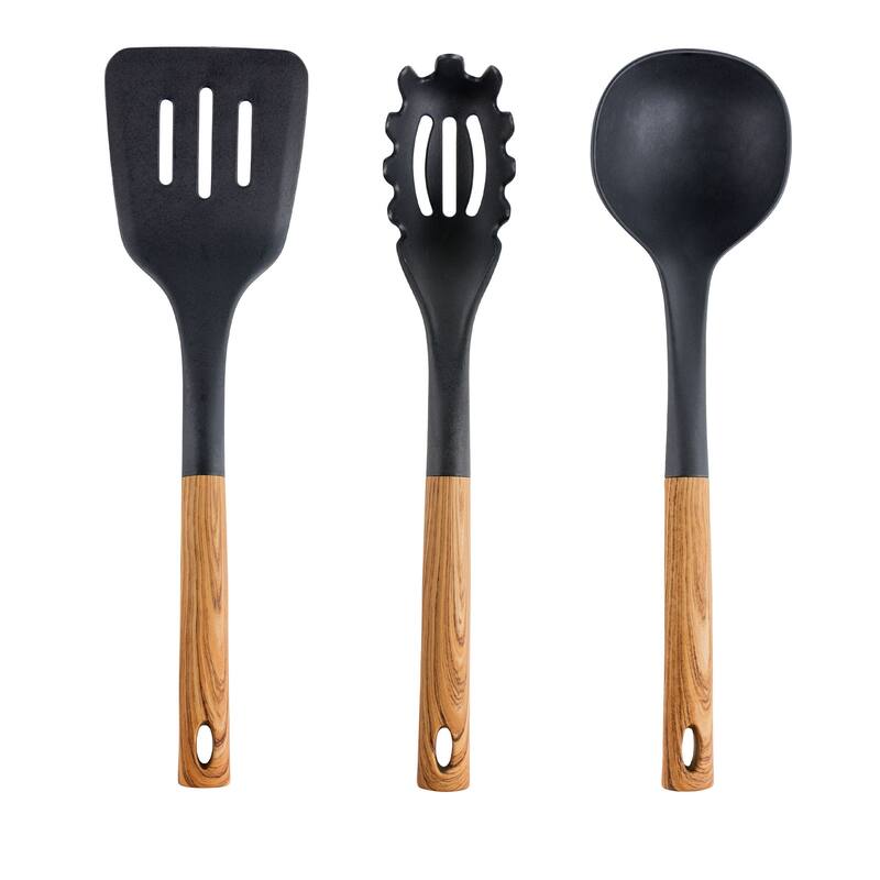 MegaChef 7 Piece Black Nylon Kitchen Utensil Set With Wood Design