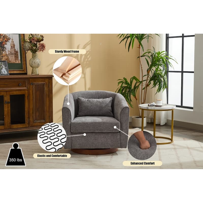 Swivel Wide Upholstered Sofa Chairs with Wood Base Side