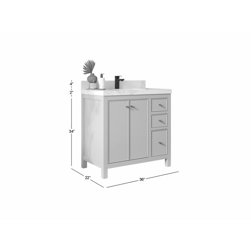 Willow Collections 36 in. W x 22 in. D Chicago Center Sink Left Bathroom Vanity with Countertop