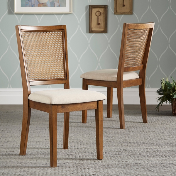 Eleanor Beige Linen Rattan Dining Chairs Set of 2 by iNSPIRE Q