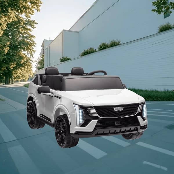 slide 2 of 11, 12V 2-Seater Kids Electric Car with Remote, Licensed Cadillac Escalade IQ 2025, LED Lights, Music, and 4-Wheel Suspension White