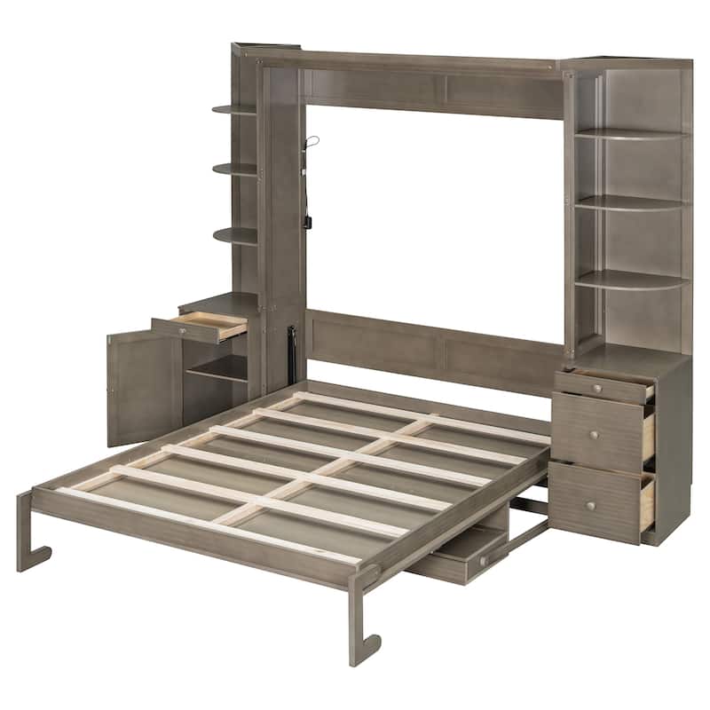 Queen Murphy Bed Wall Bed with Integrated Desk Cabinets Shelves