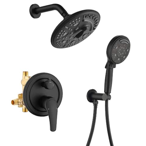 Wall Mount Shower Faucet With Rough-in Valve Complete Shower System With Handheld And 8 Inch Massage Shower Head Combo Kit Set