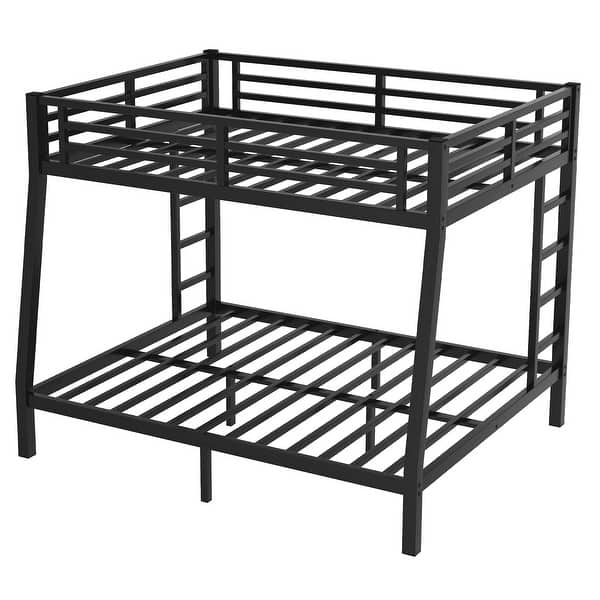 slide 2 of 11, Metal Full XL Over Queen Bunk Bed for Teens and Adults, with Under-Bed Storage, Dual Side Ladders, No Box Spring Needed Black