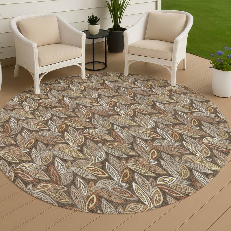 Machine Washable Indoor/ Outdoor Modern Rose Hill Chantille Rug - Chocolate - 8' x 8'