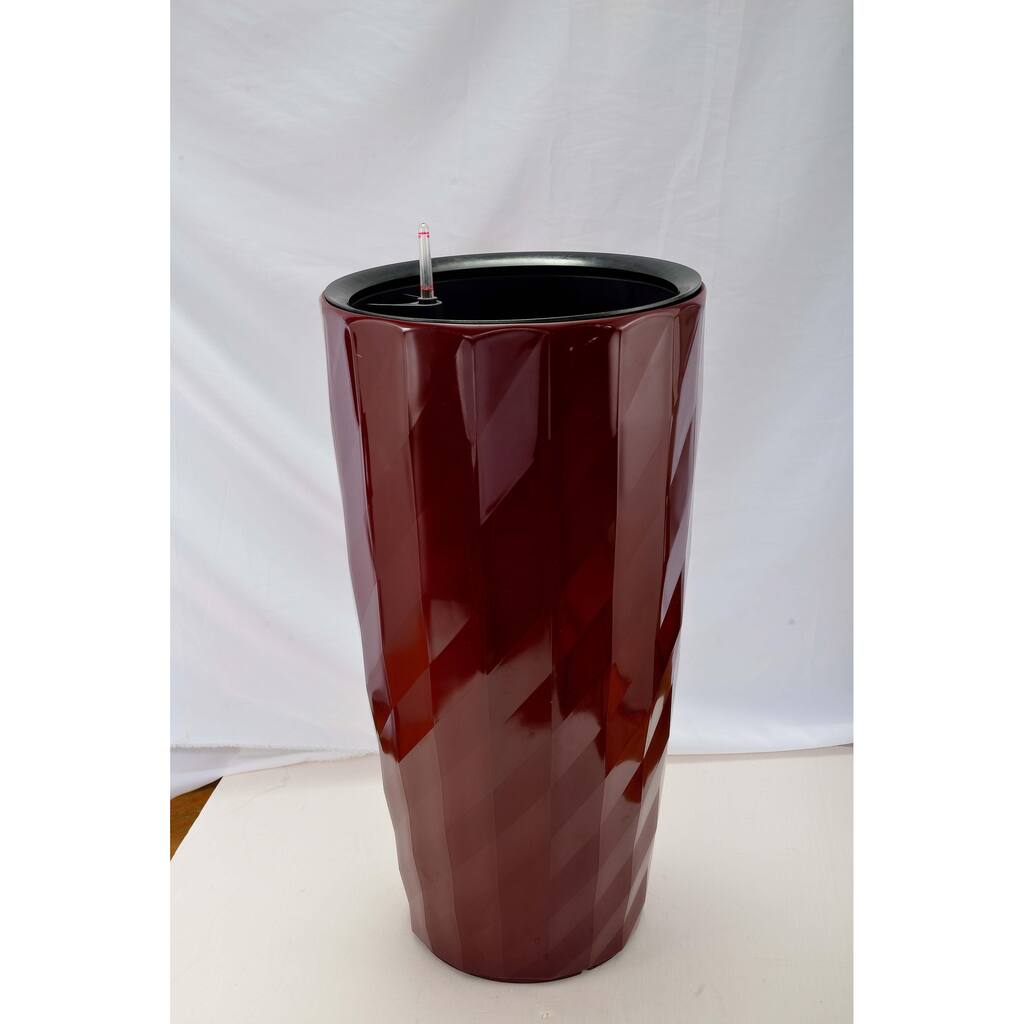 Xbrand Nested Plastic Self Watering Indoor Outdoor Diamond Look Round Planter Pot, Set of 2, 30 Inch Tall, Red