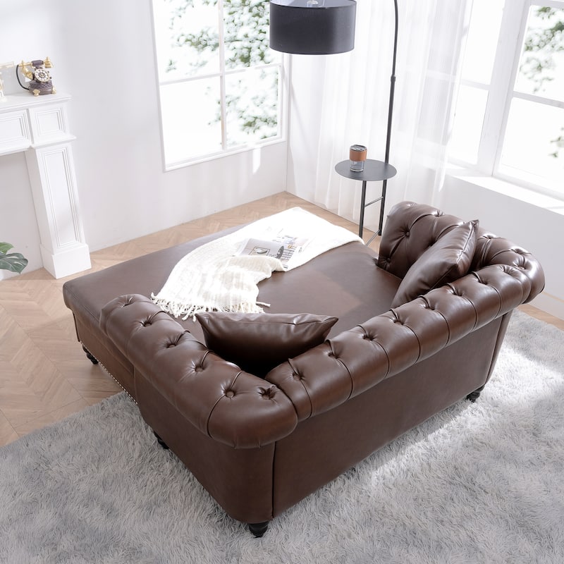 GDFStudio - Elara Luxe 63" Loveseat Chaise Lounge Couch with Upholstered PU Leather & Rolled Arm for Living Room or Office