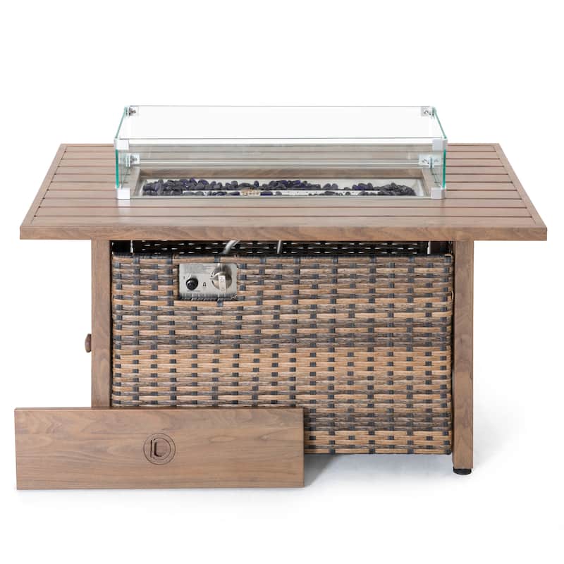 43 Inch Outdoor Propane Gas All-Metal Frame Fire Pit Table 50,000 BTU with Glass Wind Guard