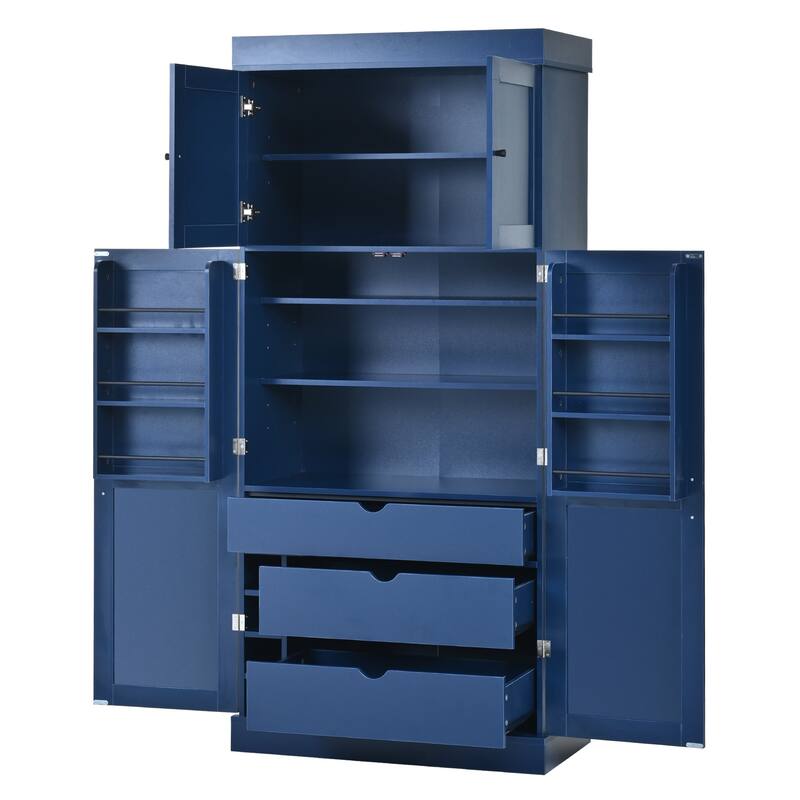 77" Tall Modern Shaker Kitchen Pantry with Wine Rack, Freestanding Storage Cabinet with Drawers & Door Shelves