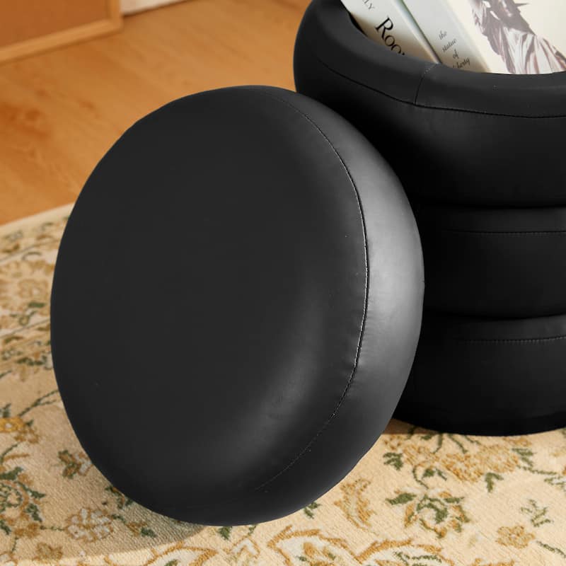 Glitzhome 19.5"H Leather Upholstered Storage Ottoman or Accent Stool