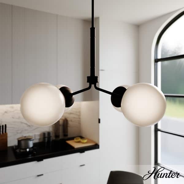 slide 2 of 8, Hunter Hepburn Chandelier - Dining Room, Entry - Retro/Minimalistic, Sputnik 4 Light - Matte Black