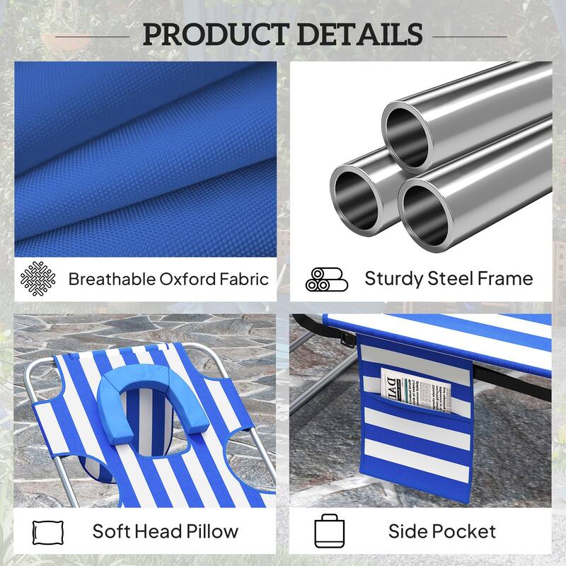 Outsunny Chaise Lounge Chair Outdoor with Face Arm Hole, 5-Position Reclining Face Down Tanning Chair with Carry Strap