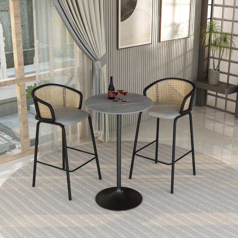 LeisureMod Verve 27" Bar Height Dining Table with Sintered Stone Round Top in Black Pedestal Base