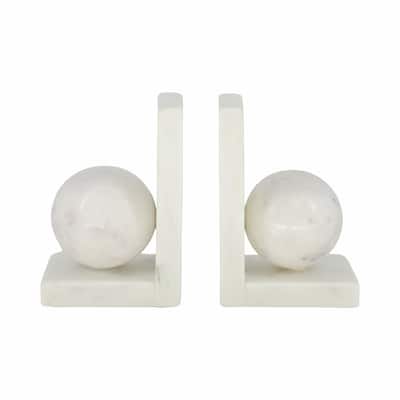 Stone Bookends Decorative L-Shaped with Geometric Sphere (Set of 2) - 4" x 3" x 6"