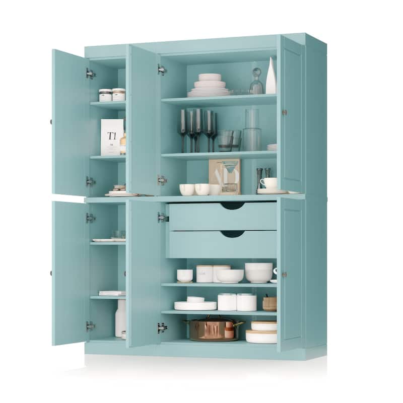 Palace Imports 100% Solid Wood China Pantry with Glass or Solid Wood Doors and 2-Drawers - 48.5" x 71.5"