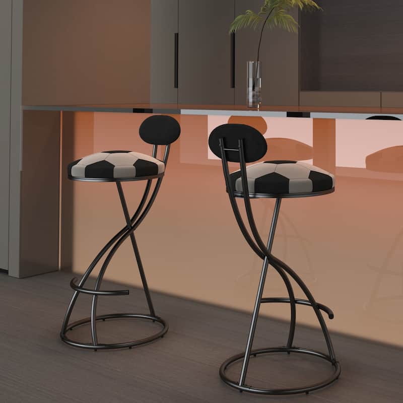 Upholstered S-shaped Barstools Set of 2 Velvet Counter Bar Stools Football Print Round Dining Stool