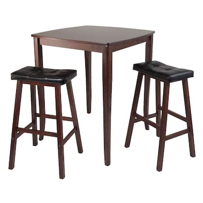 3 Antique Walnut High Dining Table with Cushioned Saddle Stool 38.75"