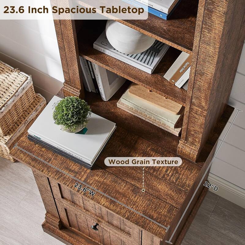 Farmhouse Bookcase with 2 File Drawers, 72" Tall Wooden Bookshelf