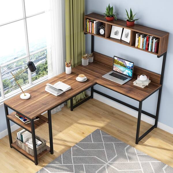 Large L Shaped Computer Desk With Hutch And Storage Shelves Overstock 32063402