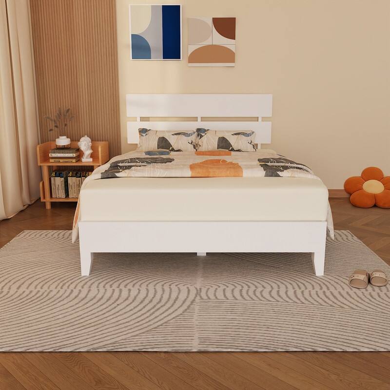 Modern Brown Solid Wood Platform Bed Frame with Headboard