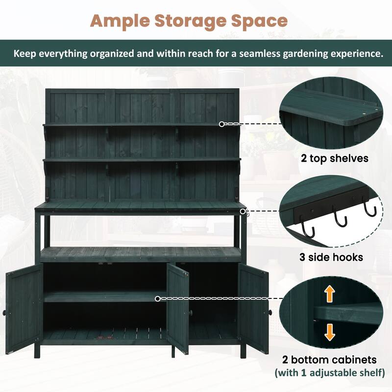 Roomfitters 50 Inch Solid Fir Wood Potting Bench with Hutch and Cabinets, Garden Workstation Table
