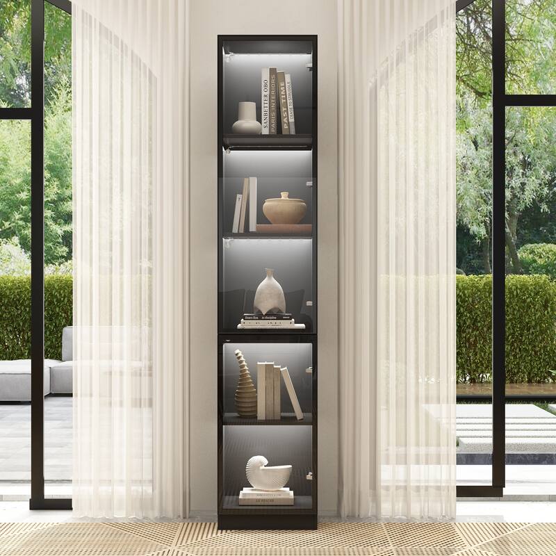 Tall Modular Display Storage Cabinet Bookcase w/Light Home Office