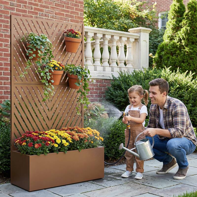 Raised Garden Bed Planter with Trellis Movable Planter Box with Lockable Wheels