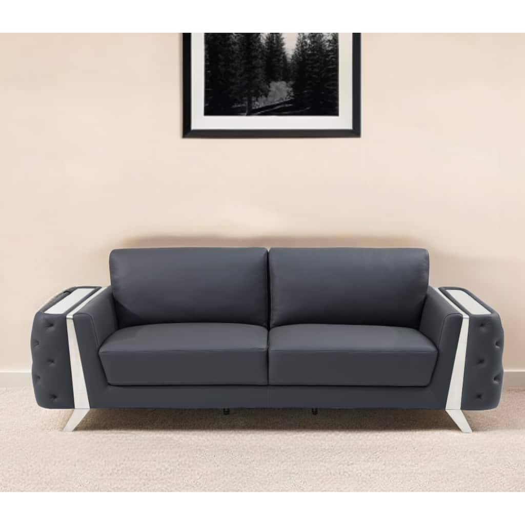 HomeRoots 90" Gray Italian Leather Sofa With Silver Legs