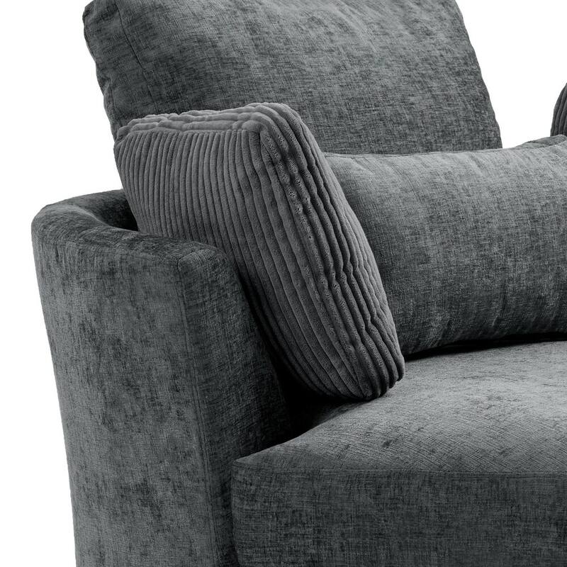 41" W Oversized Accent Barrel Swivel Chair with Moon Storage Ottoman