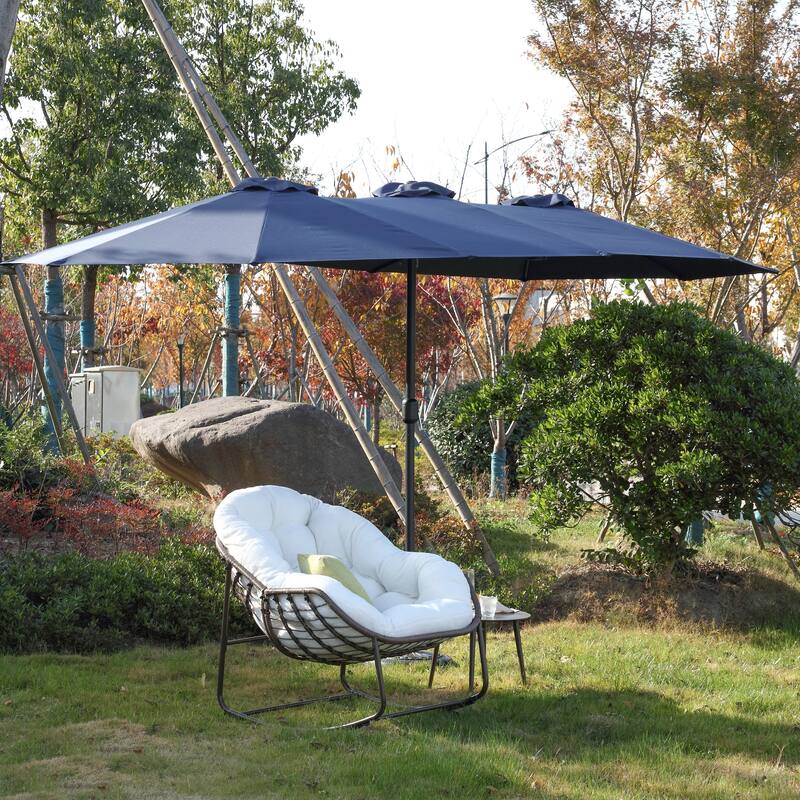 14.86 ft. Steel Market Outdoor Patio Umbrella with 12 Ribs, Crank Open/Close System, Double Sided Umbrella