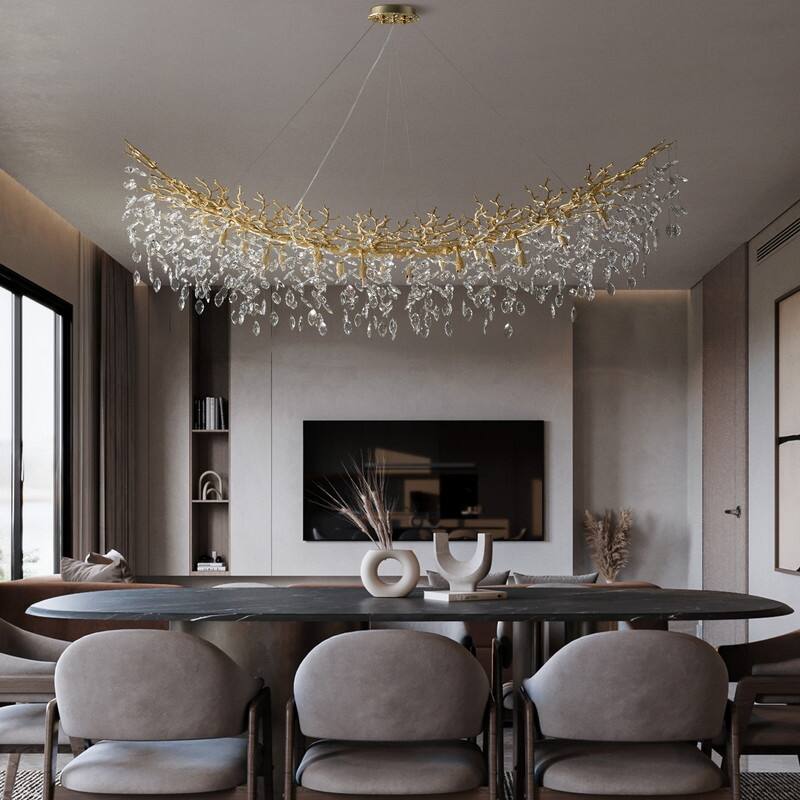 Modern Branch Crystal Linear Chandelier, 1100-1830mm Dining Pendant Light