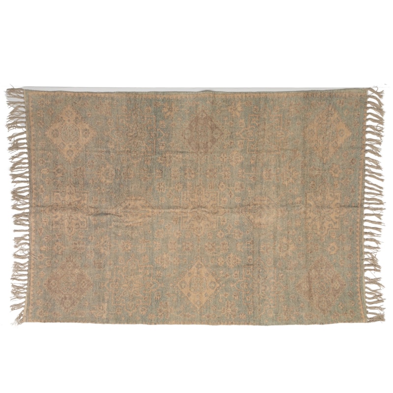 Cotton Chenille Distressed Print Rug with Fringe