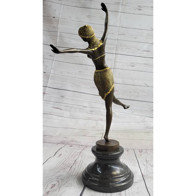 Gold Patina Chiparus Exotic Dancer Bronze Satue Sculpture Marble Base Figurine