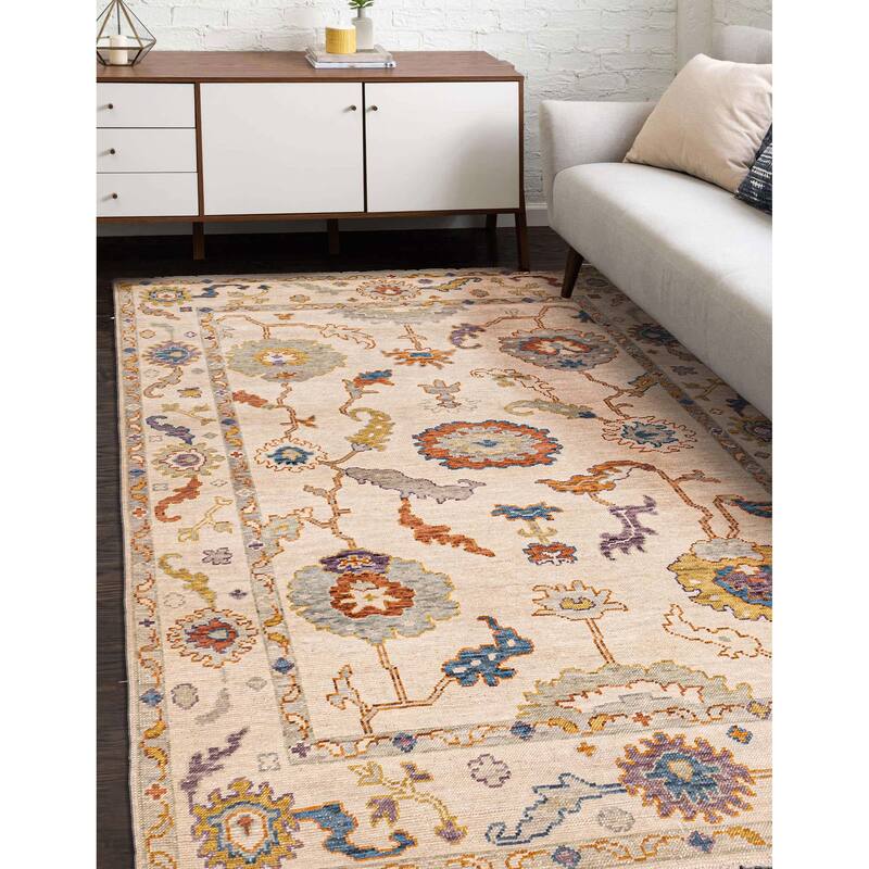 ECARPETGALLERY Hand-knotted Modern Oushak Ivory Wool Rug - 6'0 x 8'11