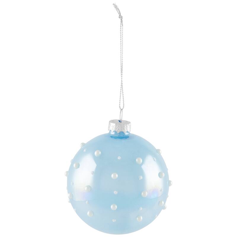 Shiny Glass Ball Christmas Ornaments with Pearl Drops - 3" (80mm) - Blue and Green - 4ct