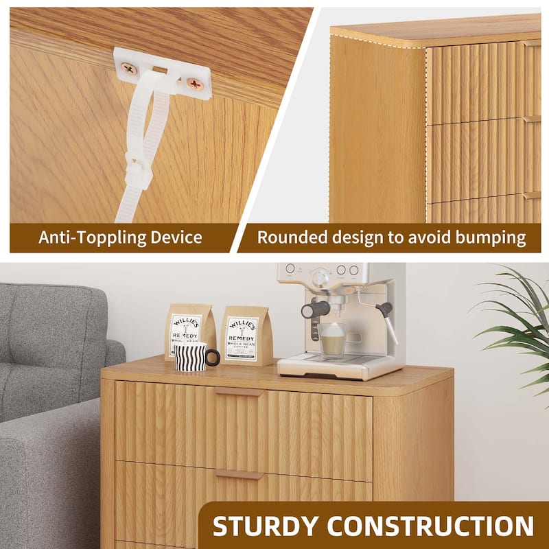 3 Drawer Dresser Storage Dresser Chest of Drawers with Waveform Panel Wood