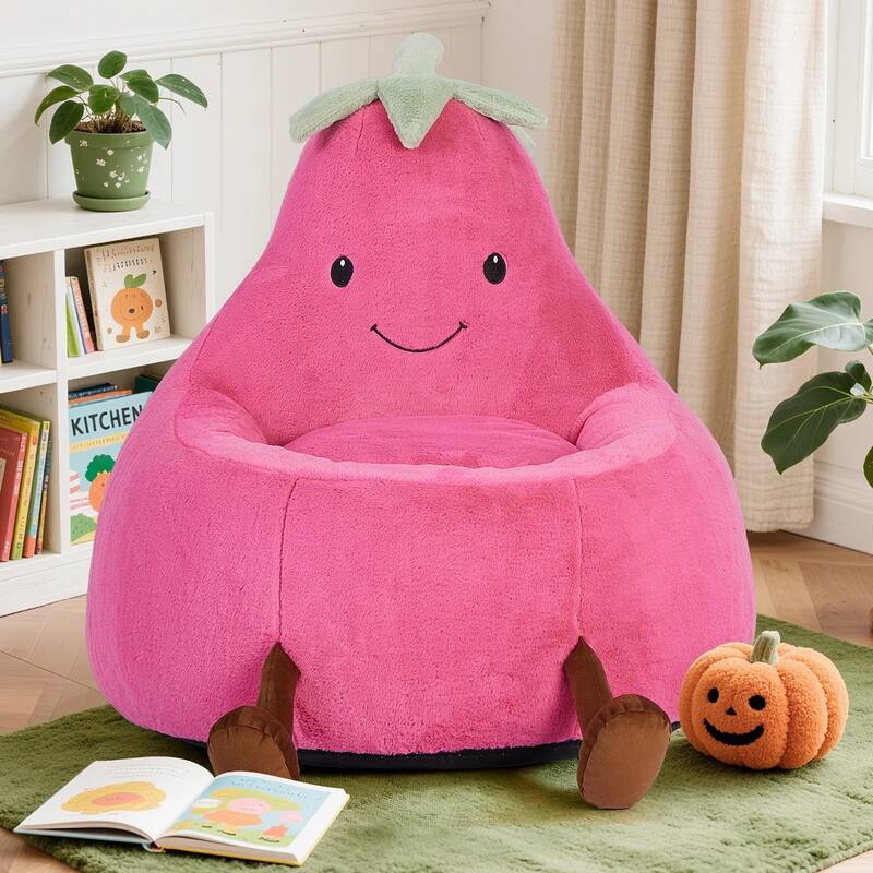 Kids Eggplant Bean Bag Chair and Crash Pad Lounger Seat for Gaming, Reading and Watching TV for Toddlers and Children's Rooms - Rose Red - Large