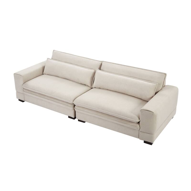 Beige 104.72'' Contemporary 4-Seater Fabric Sofa with Wooden Legs - Sleek and Durable Design for Apartments and Offices