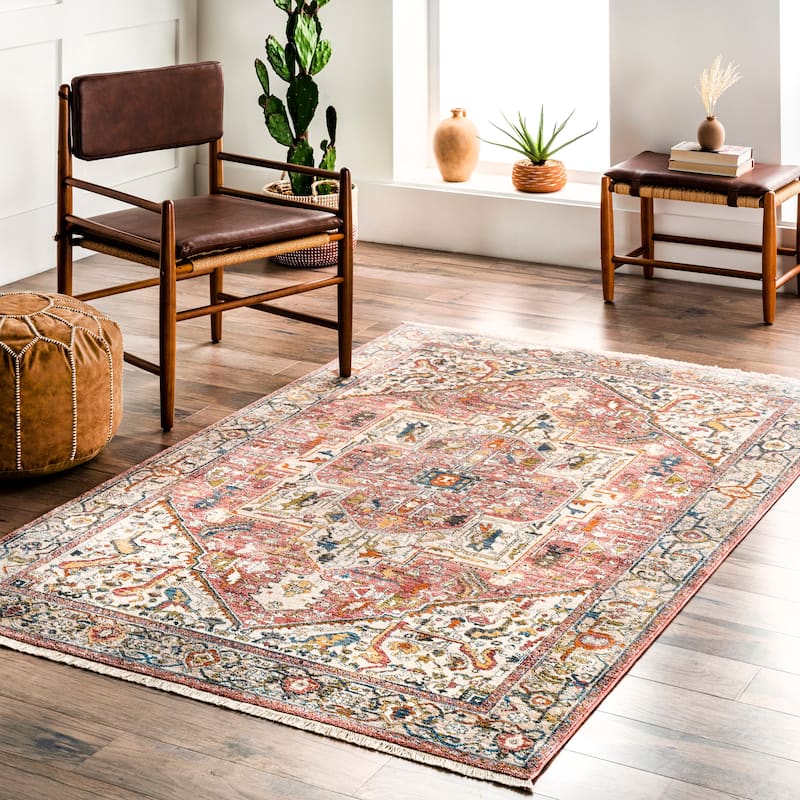 Nuloom Camila Faded Medallion Fringe Area Rug - 5' Square - Orange - Square