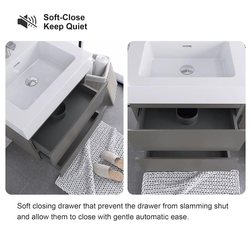 Floating Bathroom Vanity with Solid Surface Top
