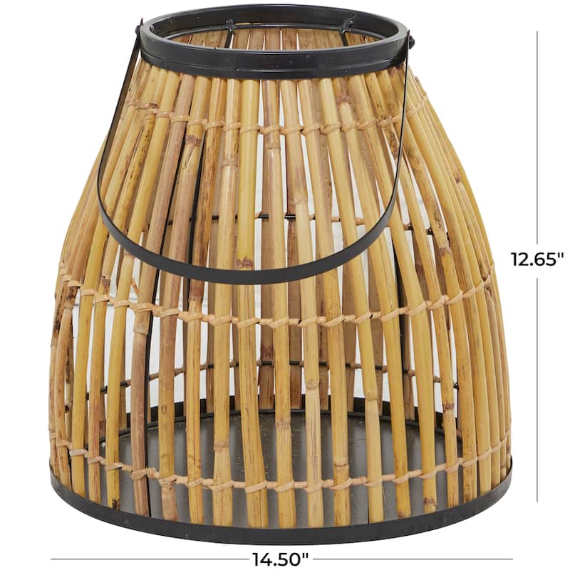 Brown Wicker Handmade Slatted Frame Decorative Candle Lantern with Handle