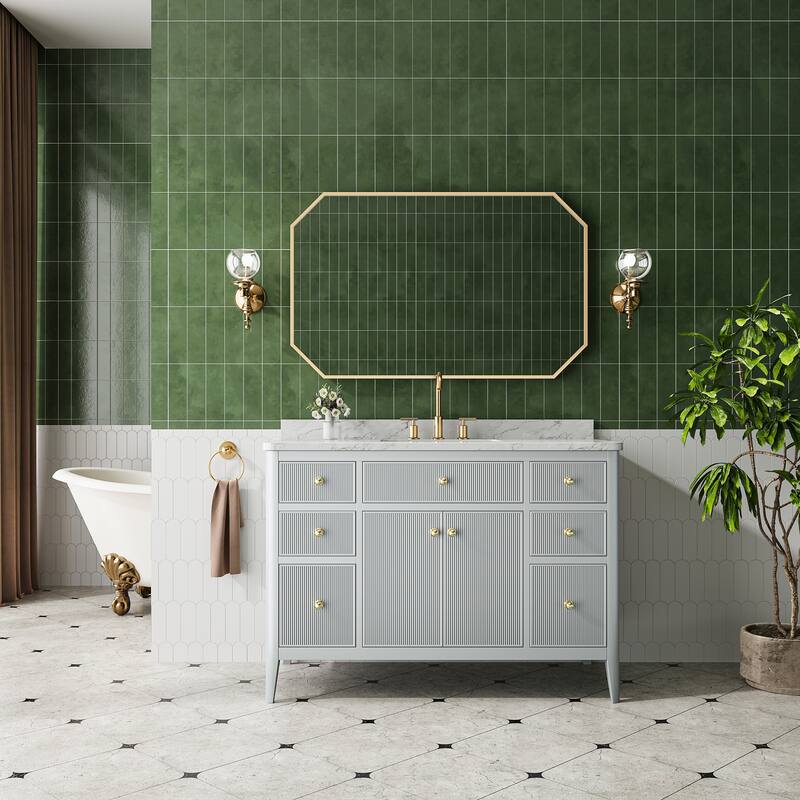 Modland 48" Bathroom Vanity with Sink, Soft Close Drawers & Doors, Carrara Marble Top, Fully Assembled - 48 inch - Light Grey