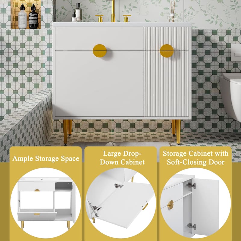 36" Modern Bathroom Vanity Set - Resin Vessel Sink & Smart Storage‌