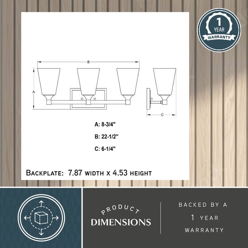 Wallingford 3-Light 22.5 inch Wide Bathroom Vanity Lighting Fixture, Clear Glass Shade, Dimmable, LED Compatible, Reversible