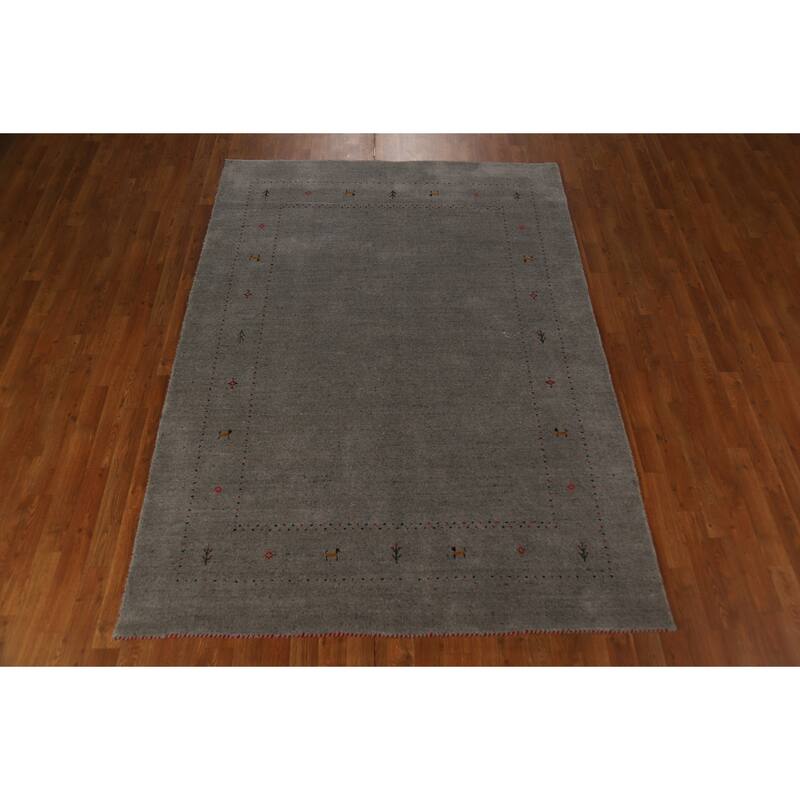 Gray Gabbeh Oriental Area Rug Hand-Knotted Wool Carpet - 5'5" x 7'8"